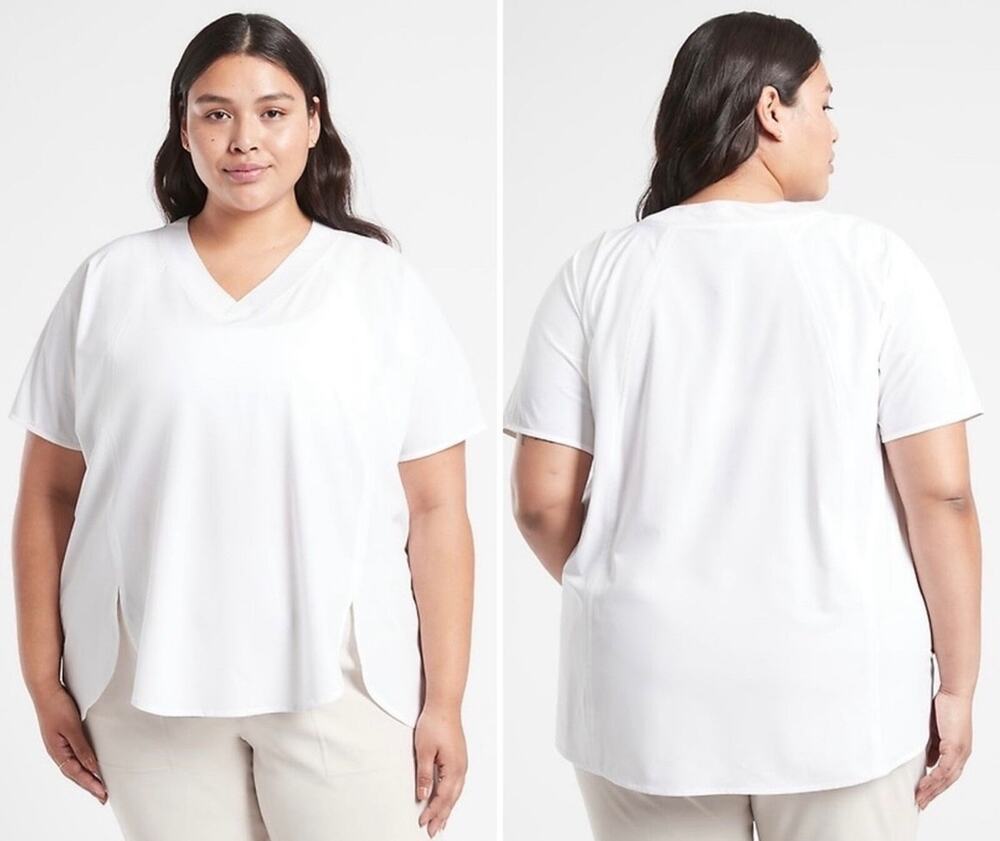 ATHLETA Shirt Womens 1X White V-Neck Scrub Top Athleisure Nurse Clinical Doctor